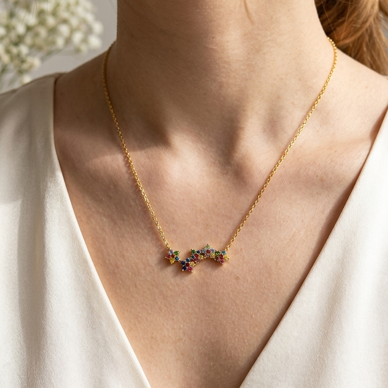 Celestial Bloom Multi-Stone Dainty Chain