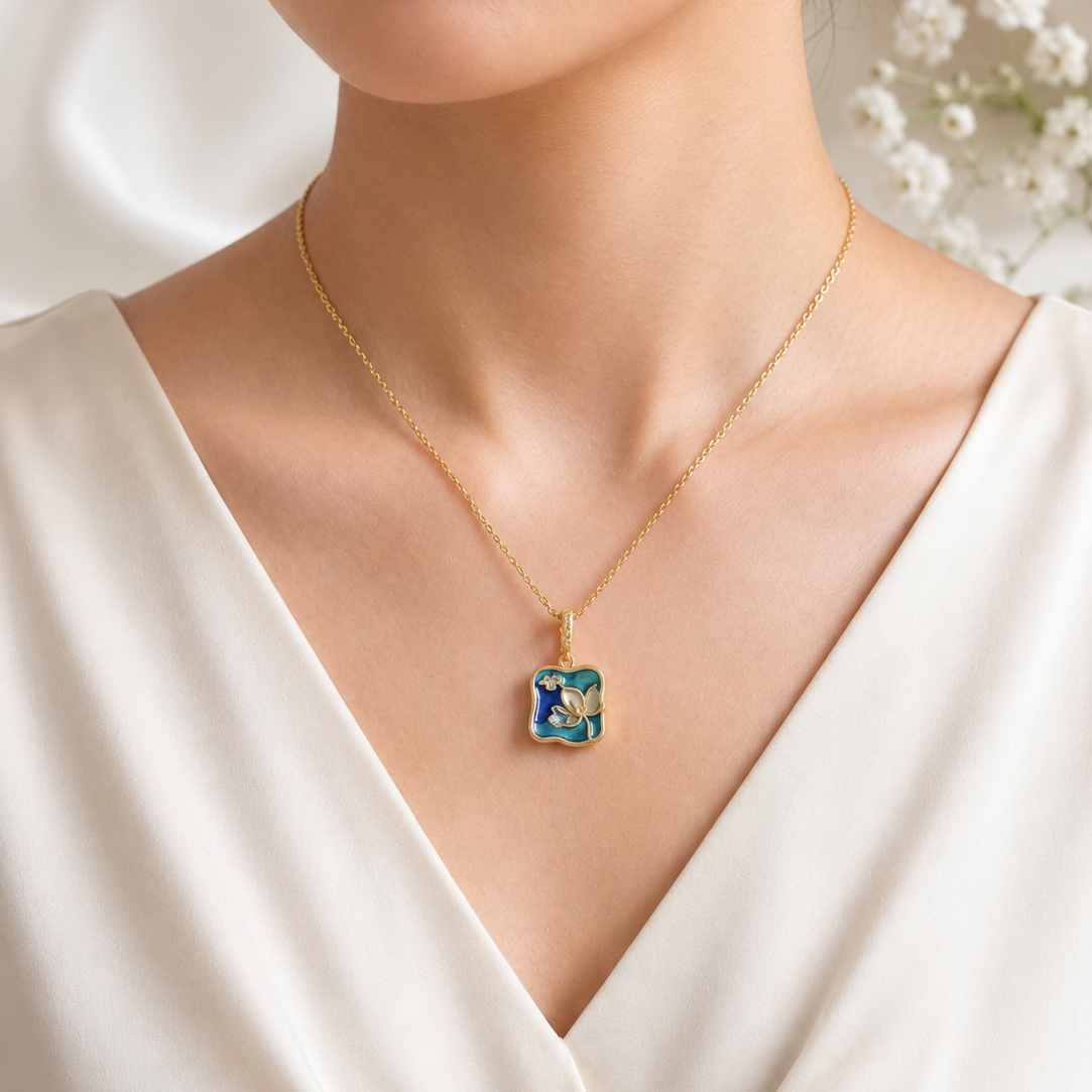 Azure Lotus Enamel Chain