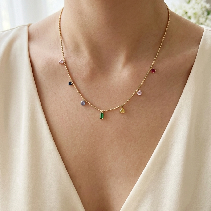 Kaleidoscope Multi-Gemstone Station Chain