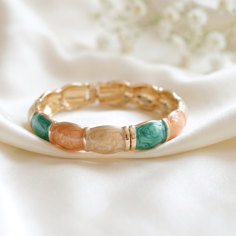 Tri-Tone Enamel & Gold Link Bracelet