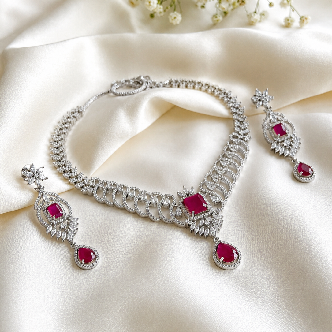 Regal Crimson Crystal Statement Set