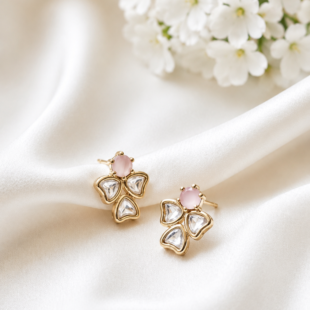 Petal-Perfect Pink Stone Pendant Set