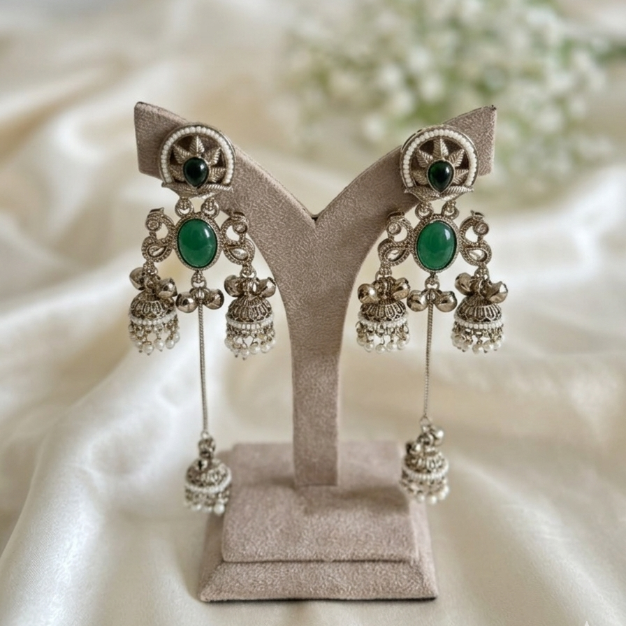 Emerald Elegance Jhumka Earrings