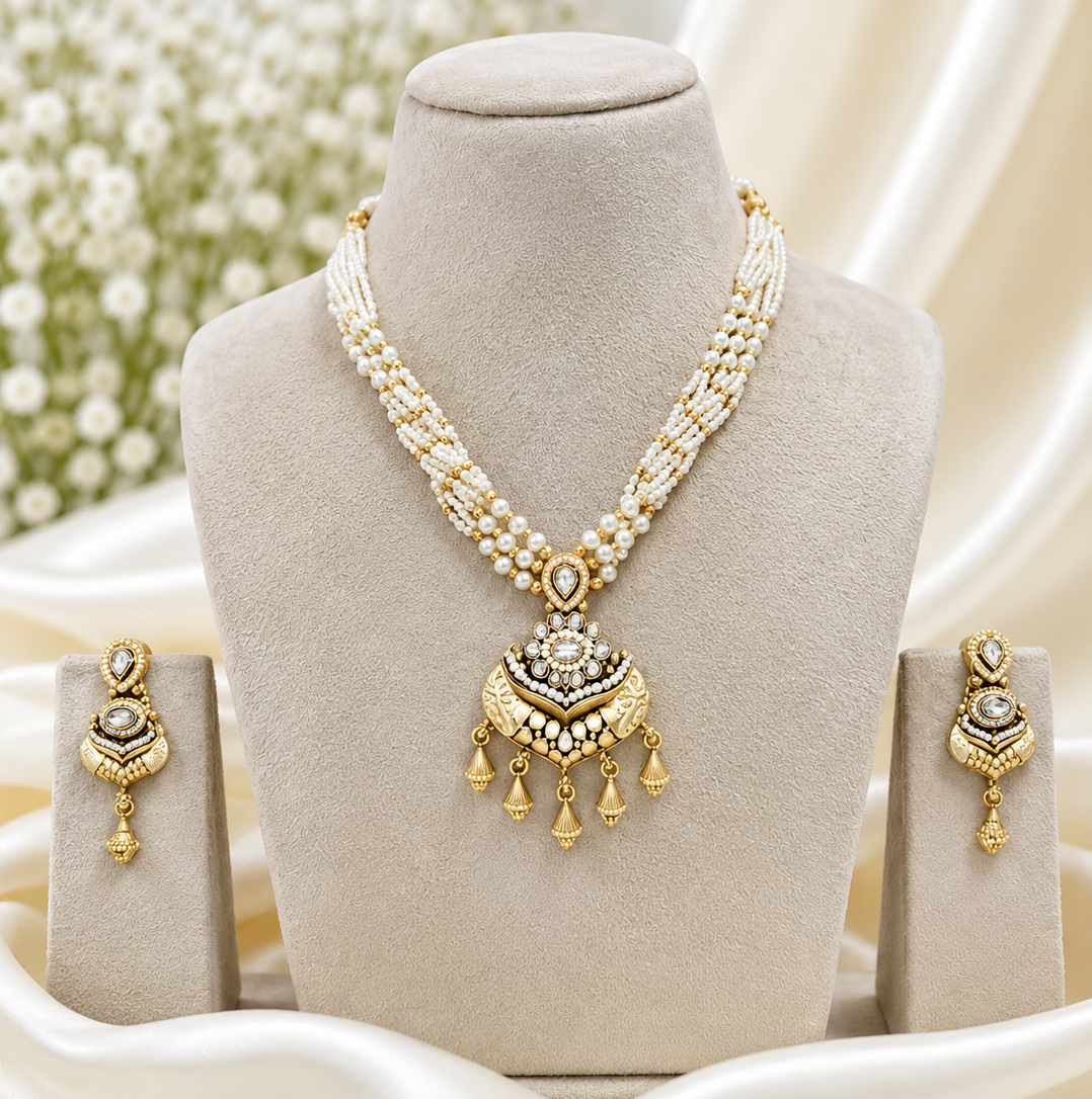 Golden Crescent Heirloom Pearl Pendant Set