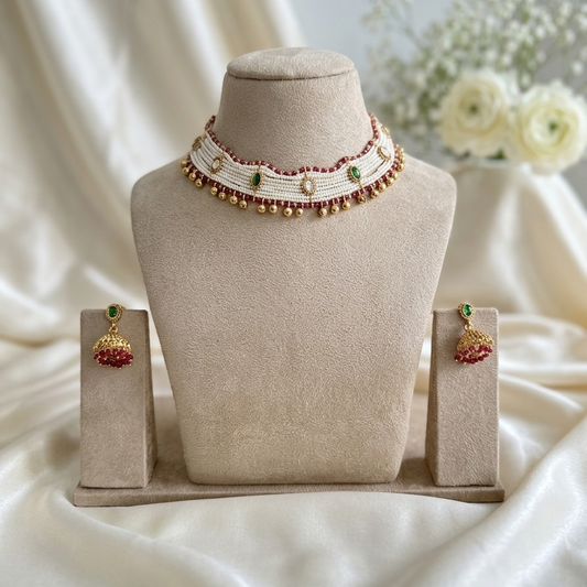 Emerald & Ruby Bead Multi-Strand Choker Set