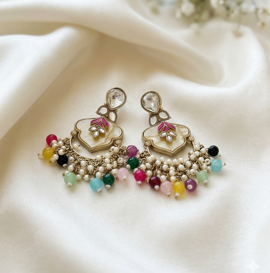 Multicolored Navratan- Chandbali Earrings