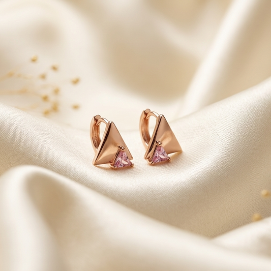 Triangle Pink Gemstone Hoop Earrings
