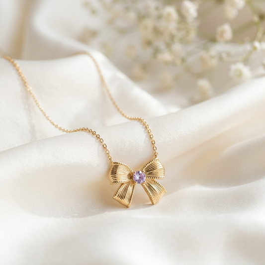 Amethyst Bow Aura Pendant Chain