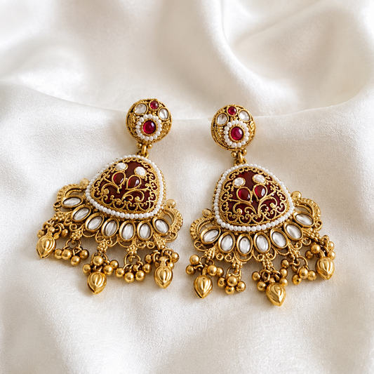 Royal Crimson Heirloom Chandbali Earrings