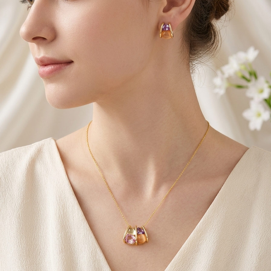 Sculptural Pendant & Earring Set