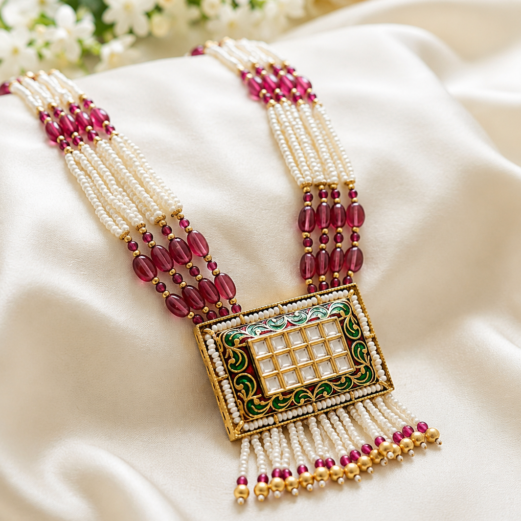 Heritage Meenakari & Kundan Pearl Strand Necklace Set