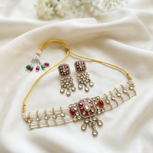 Crimson Heritage Pearl & Enamel Choker