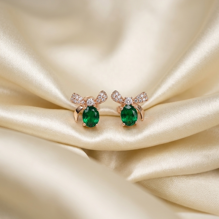 Elegant Bow Emerald Stud
