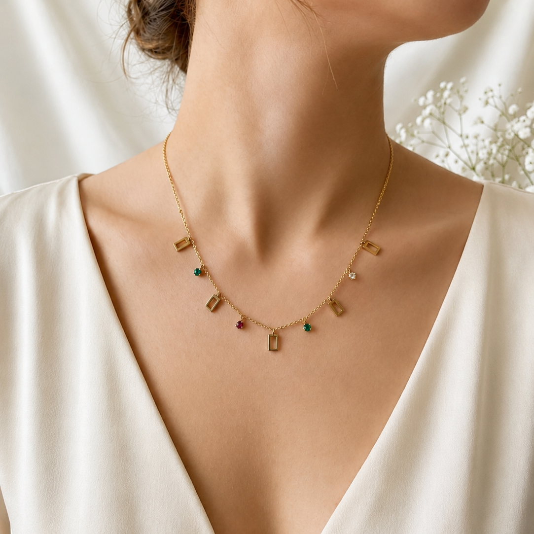 Modern Geometric Gemstone Necklace