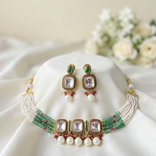 Regal Emerald & Kundan Fusion Choker Set