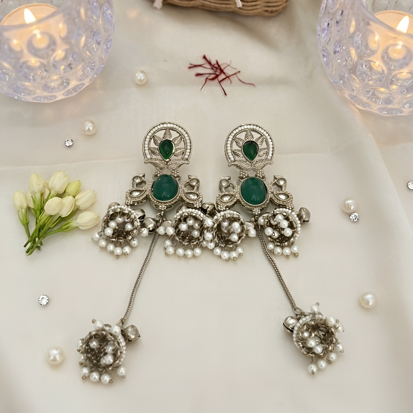 Emerald Elegance Jhumka Earrings