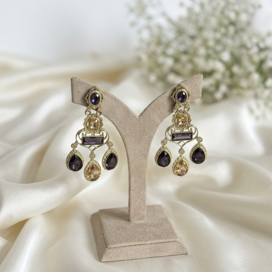 Regal Amethyst Tiered Drop Earrings