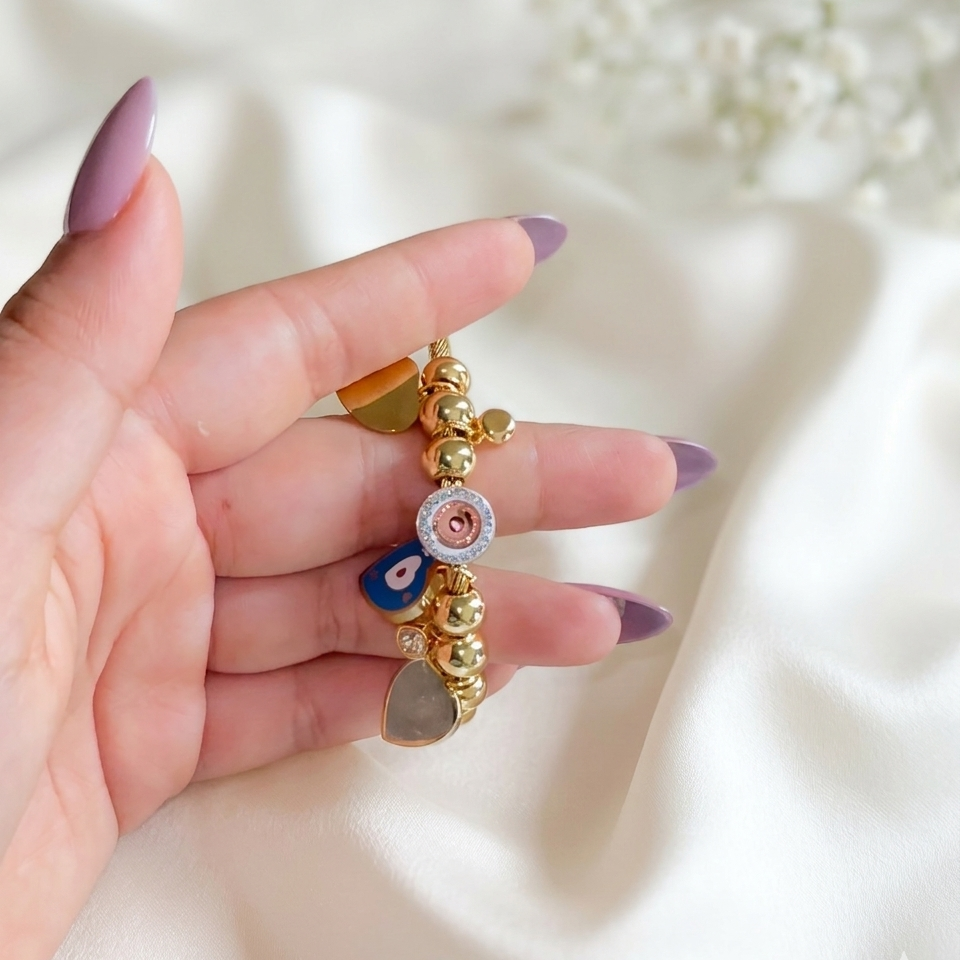 Heart & Crystal Charm Bracelet