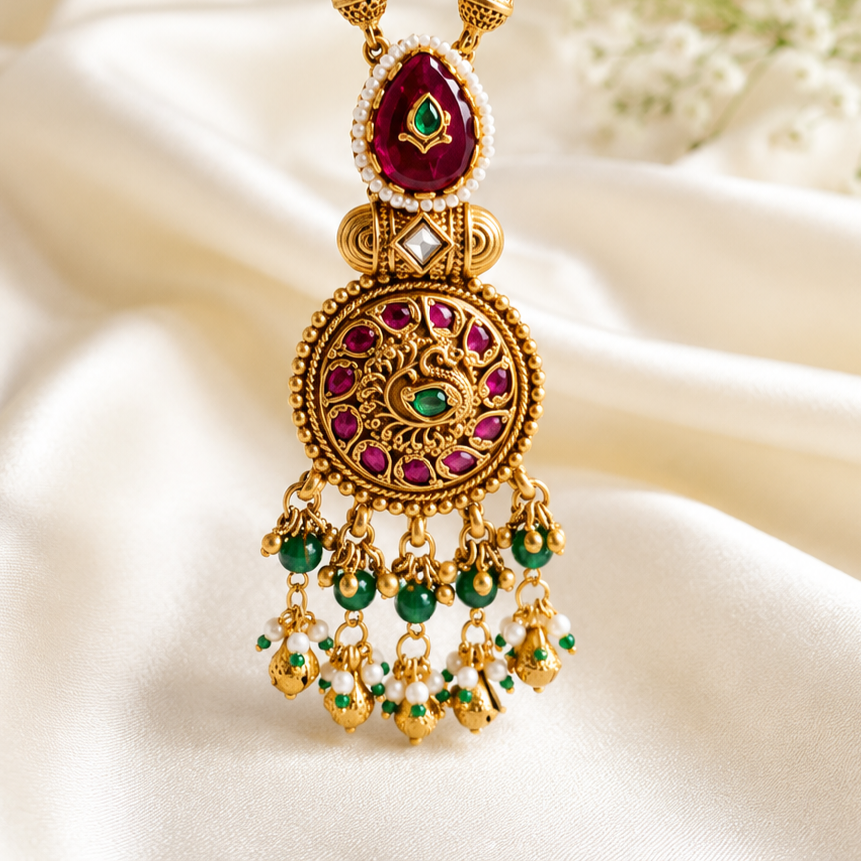 Emerald Gold-Toned chain pendant