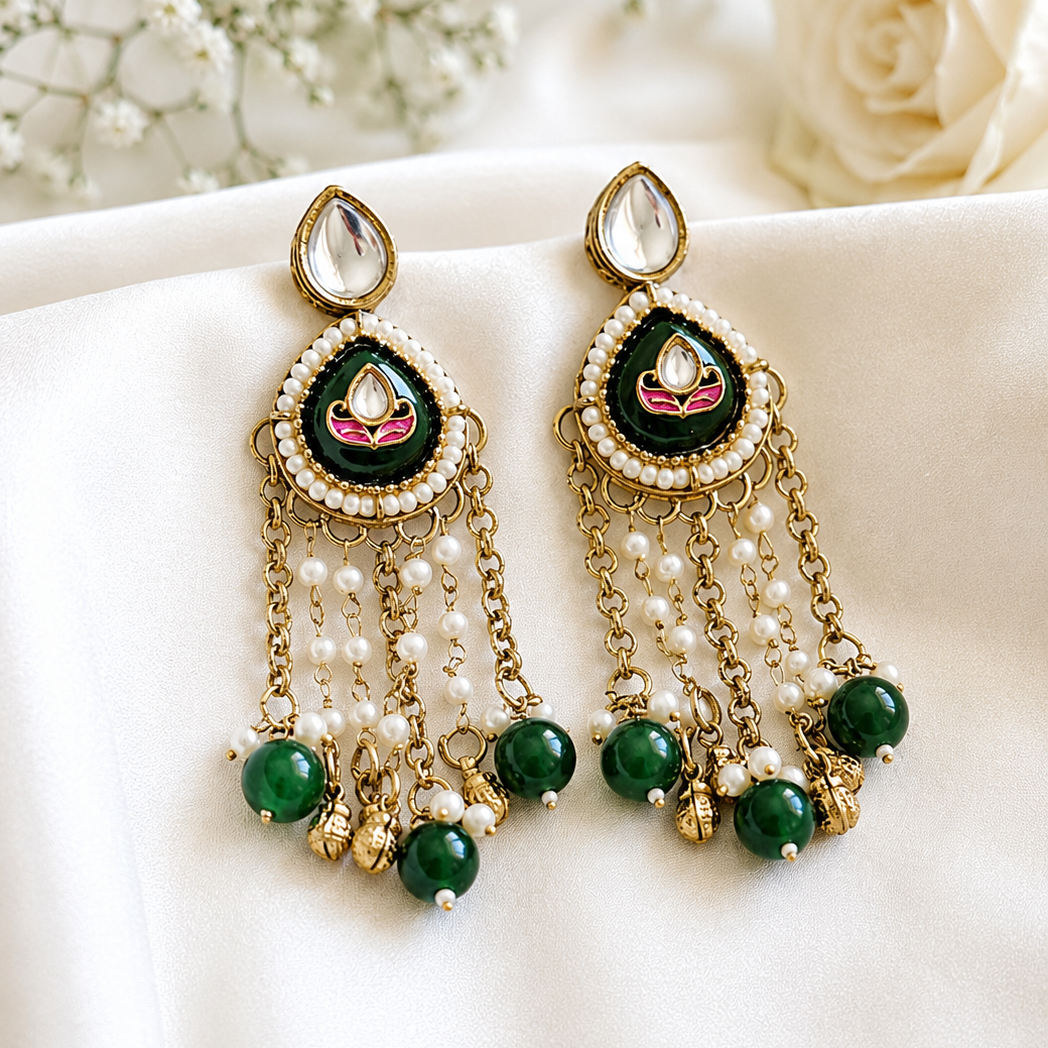 Emerald Heirloom Enamel & Pearl  Set