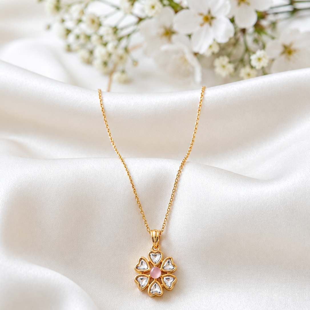 Petal-Perfect Pink Stone Pendant Set