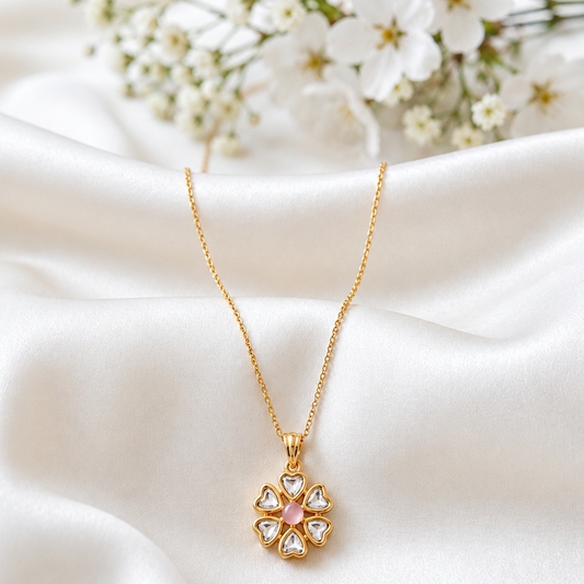 Petal-Perfect Pink Stone Pendant Set