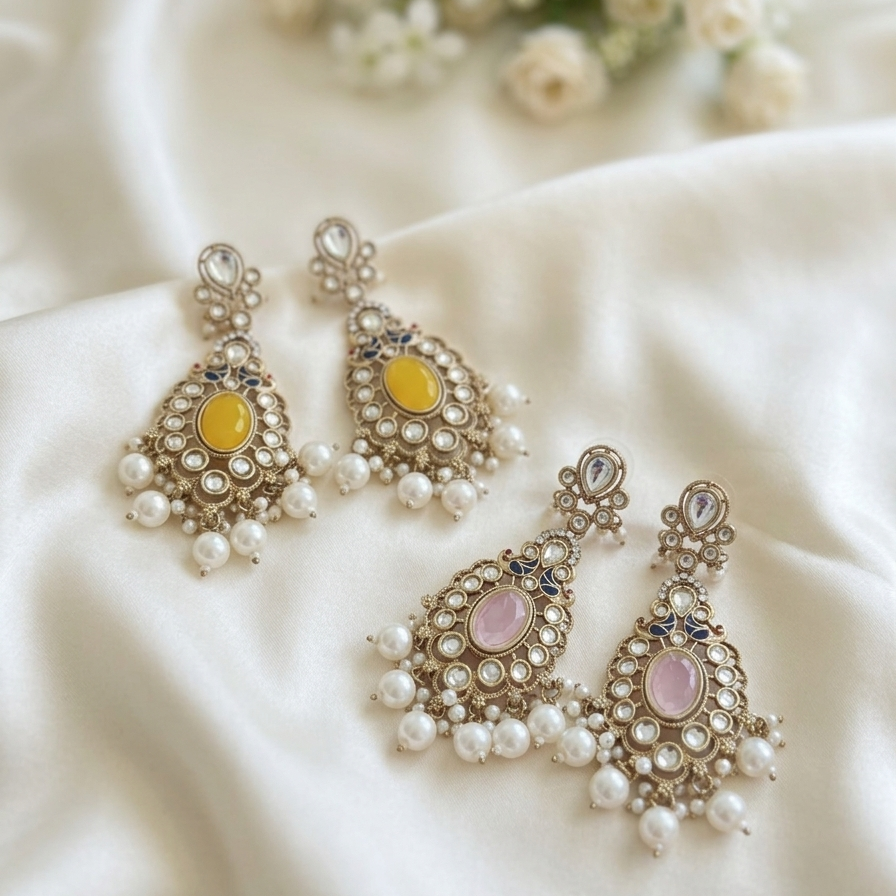 Interchangeable Gemstone Ornate Drop Earrings