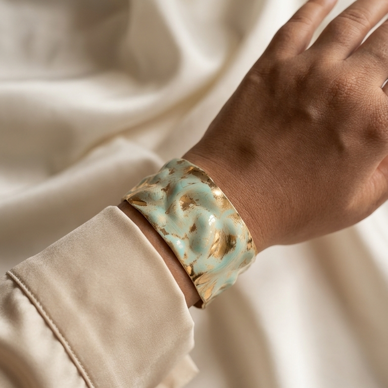 Seafoam Sculpted Gilded Cuff