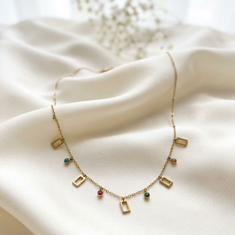 Modern Geometric Gemstone Necklace