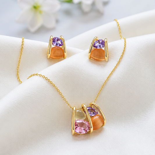 Sculptural Pendant & Earring Set