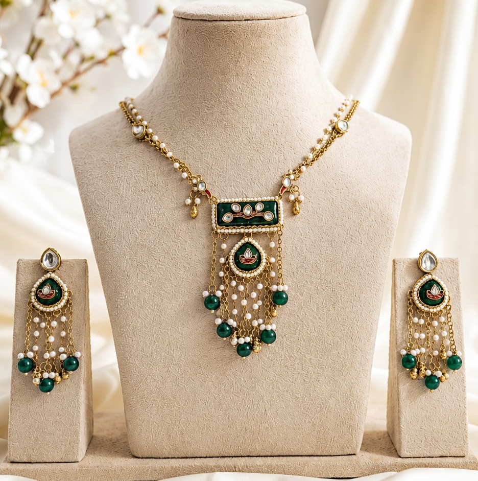 Emerald Heirloom Enamel & Pearl  Set
