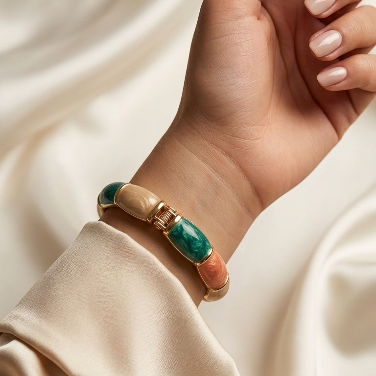 Tri-Tone Enamel & Gold Link Bracelet
