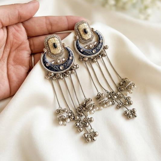 Crescent Enamel Jhumka Drops