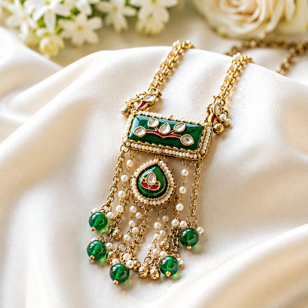 Emerald Heirloom Enamel & Pearl  Set