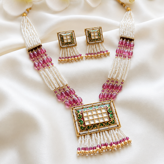 Heritage Meenakari & Kundan Pearl Strand Necklace Set