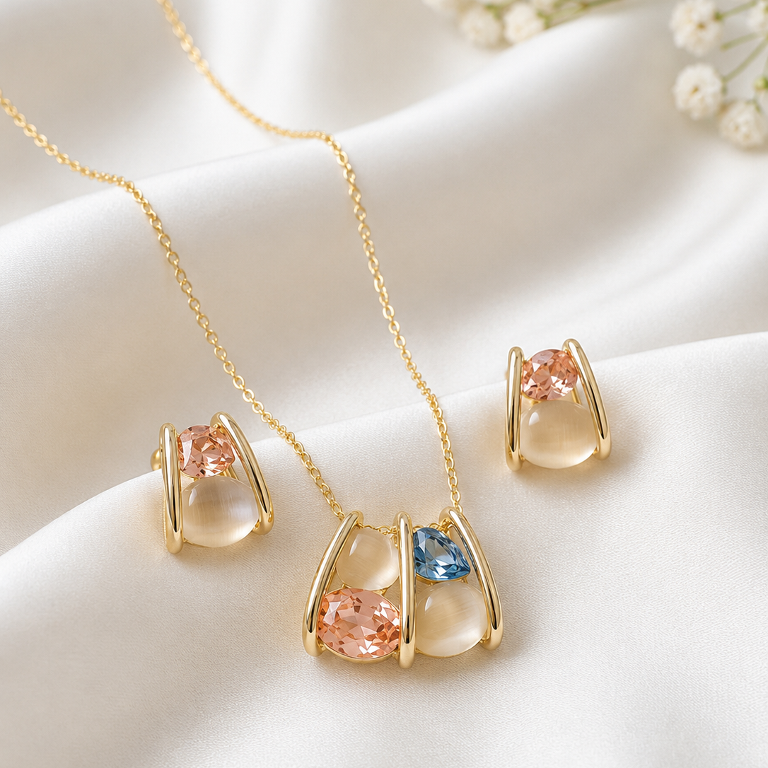 Sculptural Pendant & Earring Set