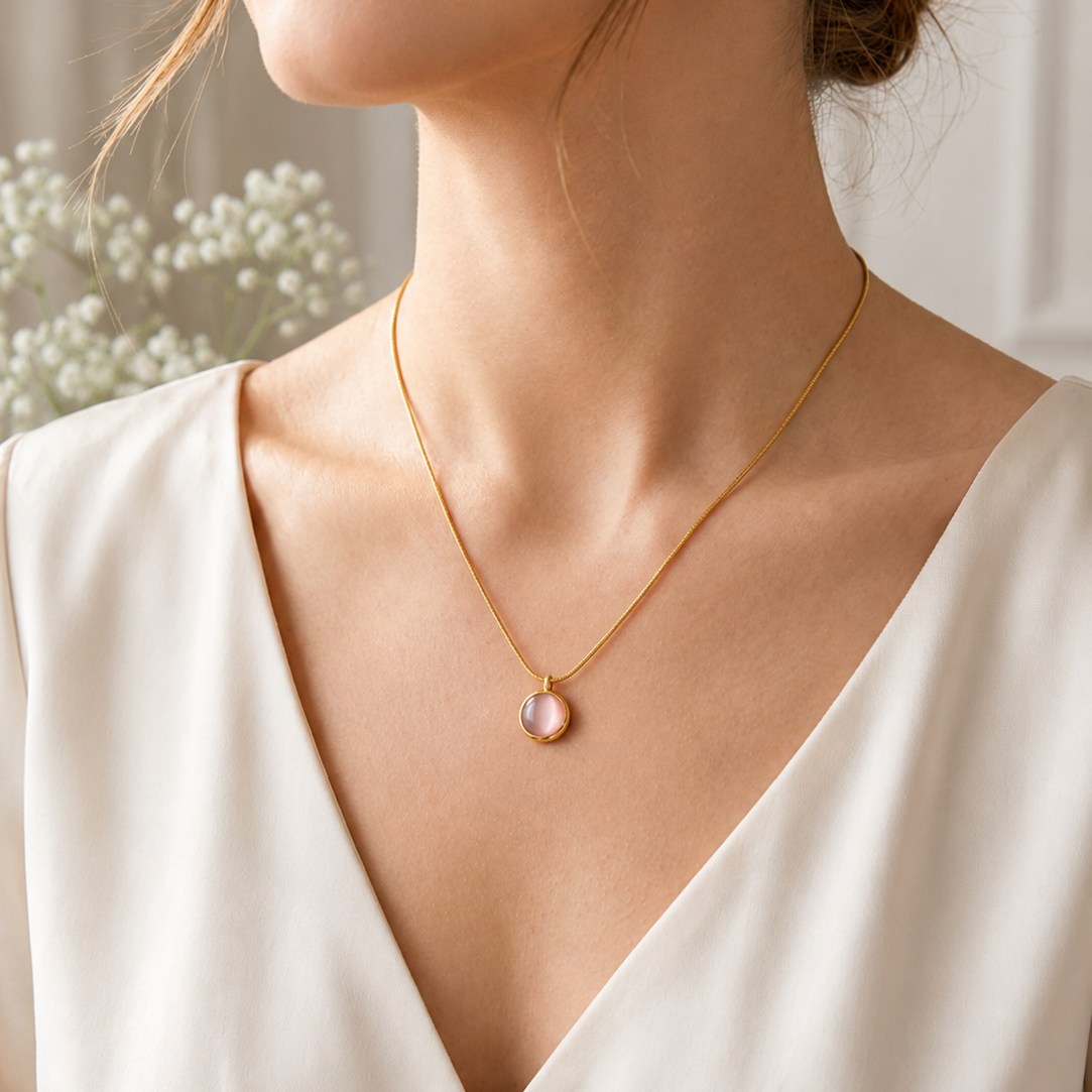 Luminous Rose Quartz Solitaire Chain