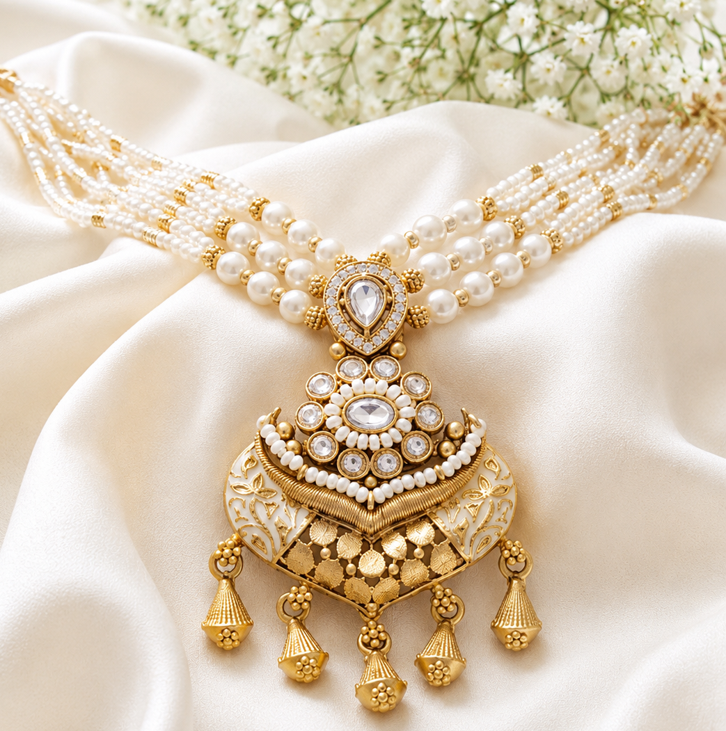 Golden Crescent Heirloom Pearl Pendant Set