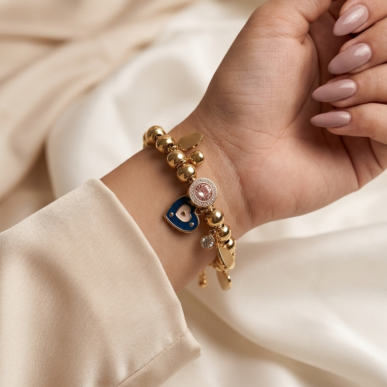 Heart & Crystal Charm Bracelet