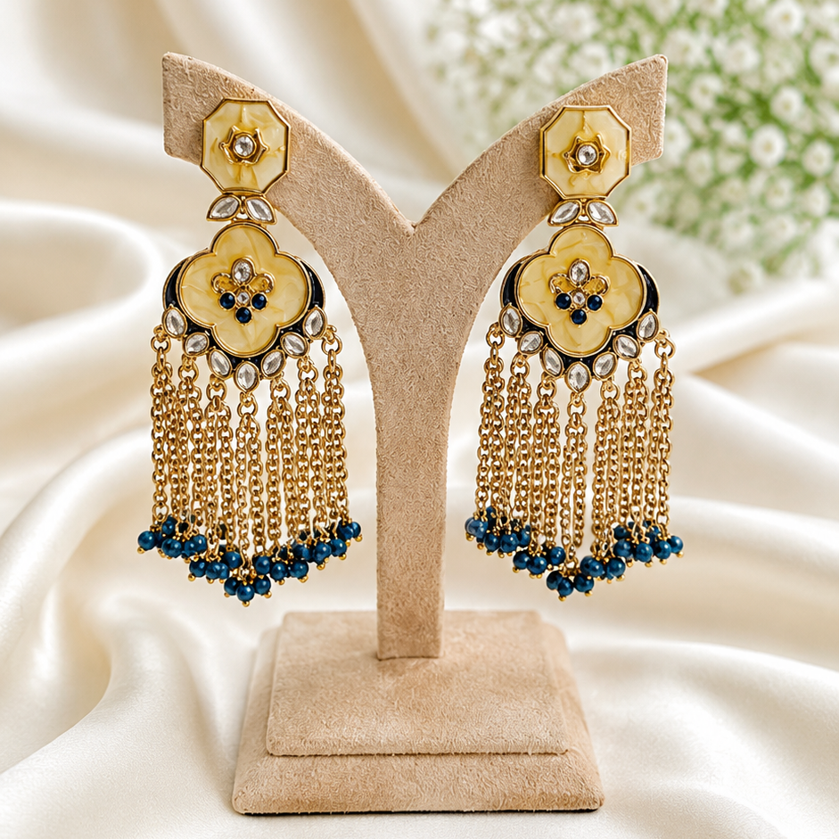 Kundan Tassel Statement Earrings