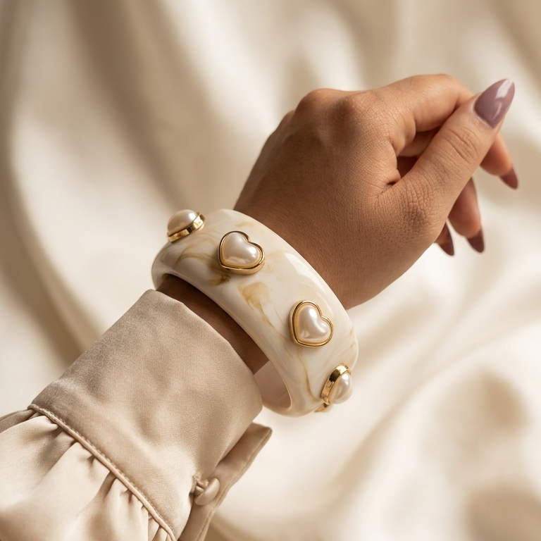 Heart-Embellished Resin Cuff