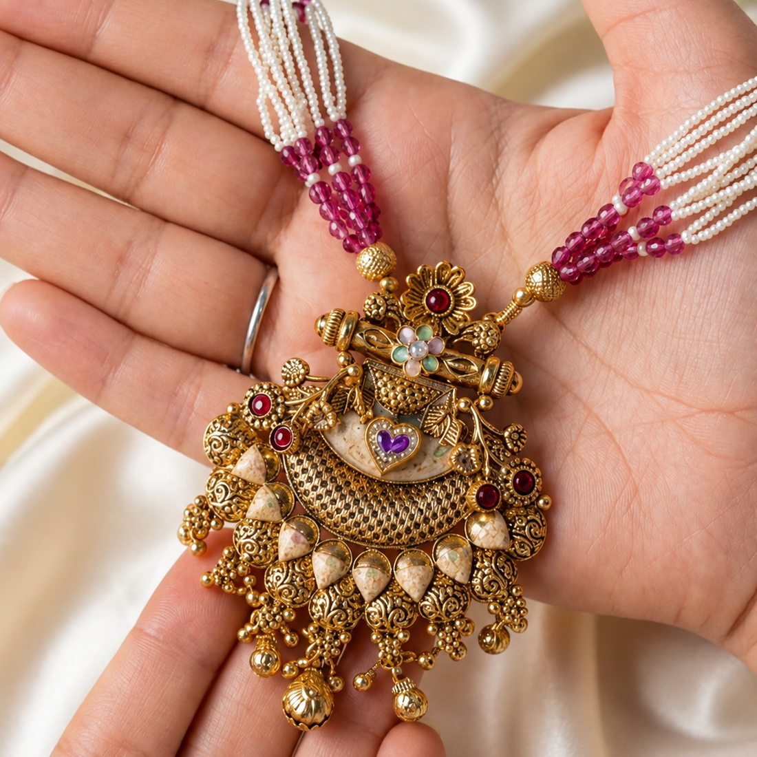 Royal Antique Gold & Berry Bead Mala Set