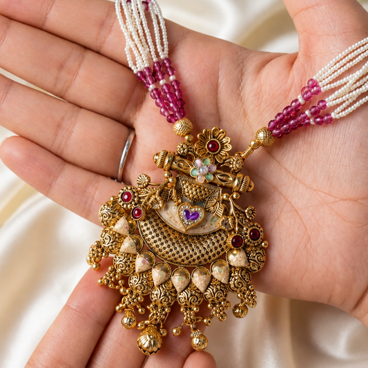 Royal Antique Gold & Berry Bead Mala Set