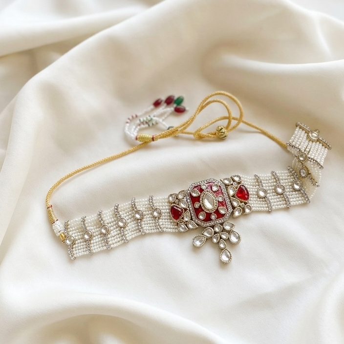 Crimson Heritage Pearl & Enamel Choker